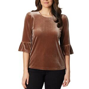 Briggs Women's M Champagne Velvet Bell Sleeve Top n1258